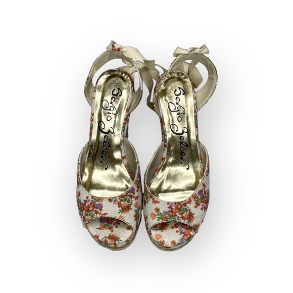new Sergio Zelcer ❀ Platform Ankle Wrap Floral Print Sandal Espadrilles ❀ Cream - Picture 9 of 16